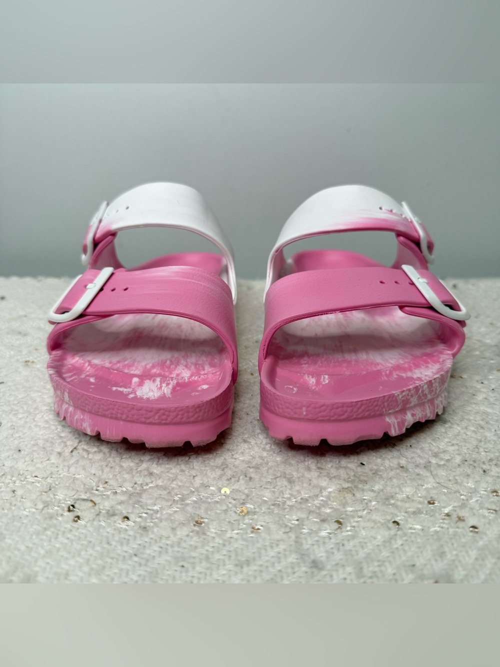 Birkenstock pink and white rubber slip on sandals size 10 - Picture 2 of 9